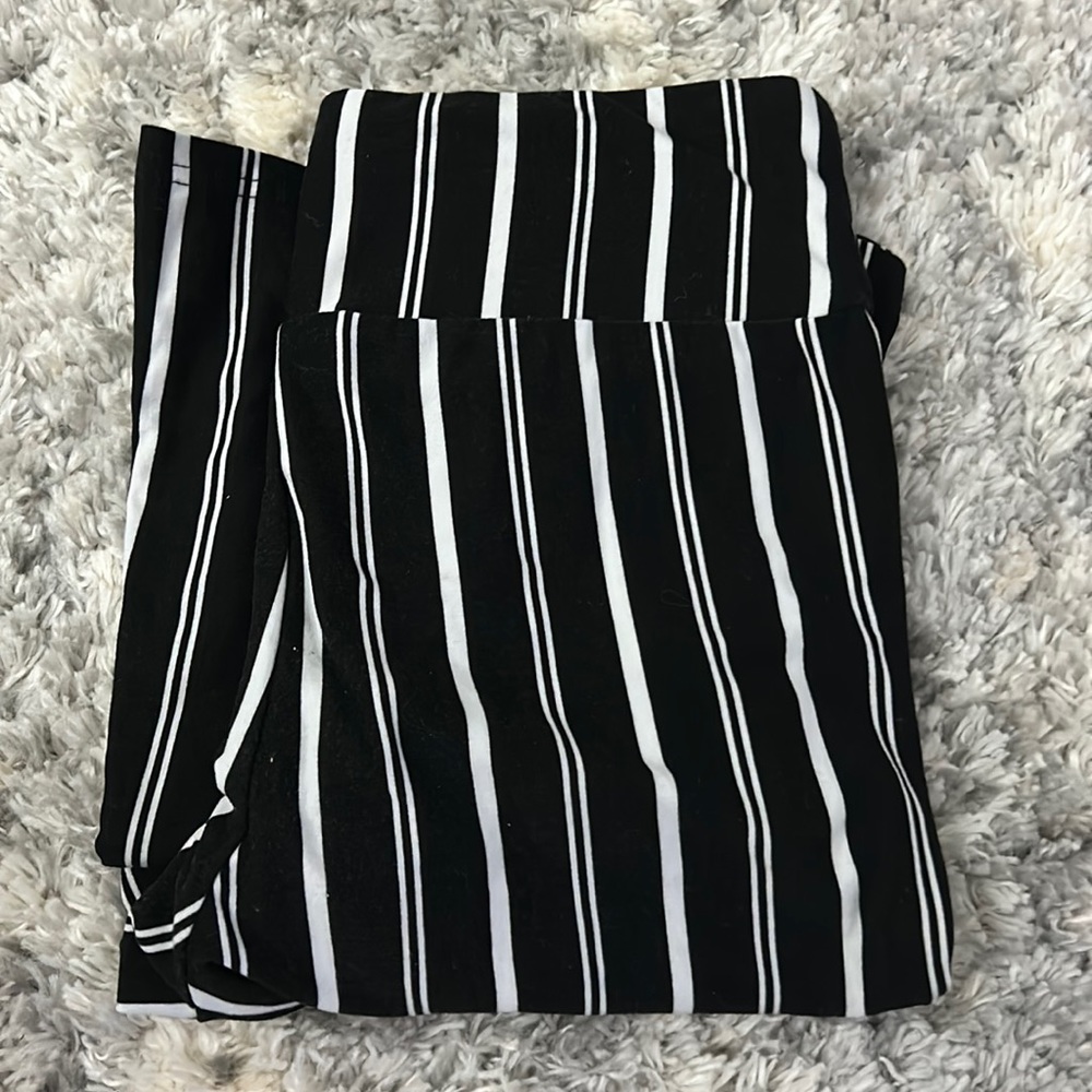 No Boundaries Flare black and white striped pants